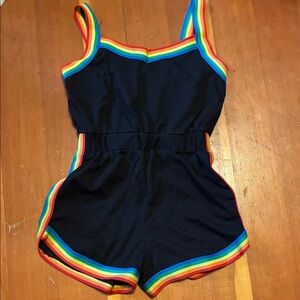 Rainbow Trim Black Romper